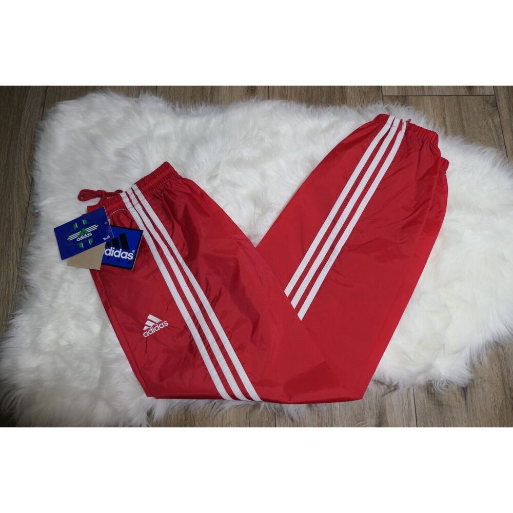 NWT Y2K 90s Rare Adidas Vintage Nylon Red TEAM Track Pants Youth Large